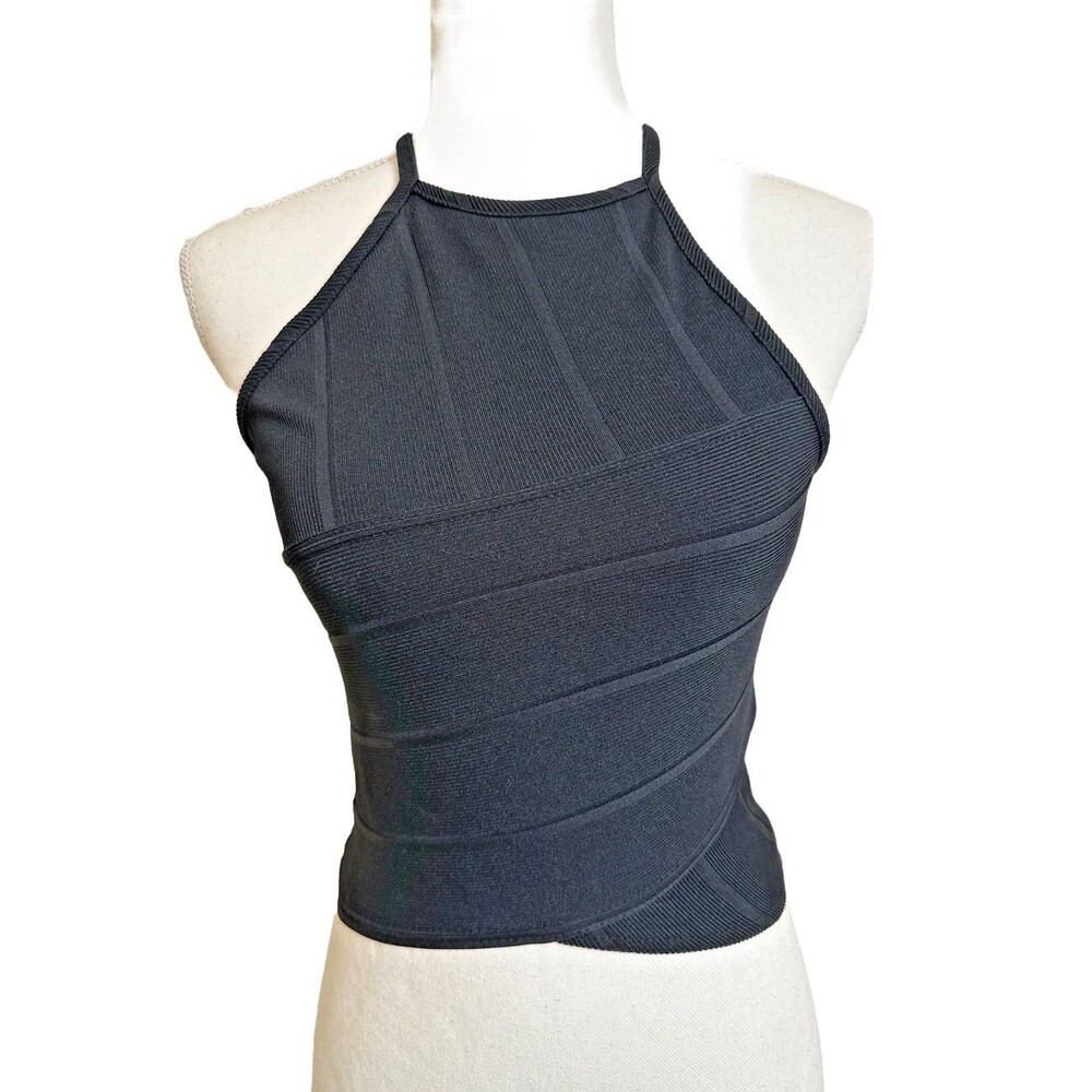 ASOS Women's 4 Black High Neck Fitted Cropped Sleeveless Top Tank Ribbed